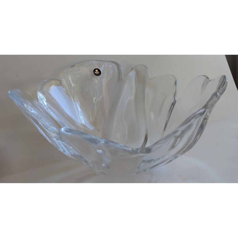 Royal Copenhagen Crystal Wave Bowl Clear Organic Ruffled Centerpiece Denmark